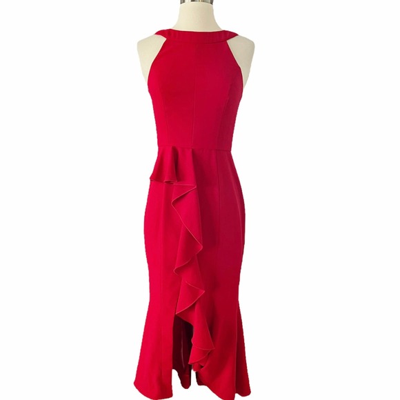 NICHOLAS Red Piper Dress Sleeveless Ruffles Cocktail Dress Designer US 2 Flawed - Picture 3 of 10